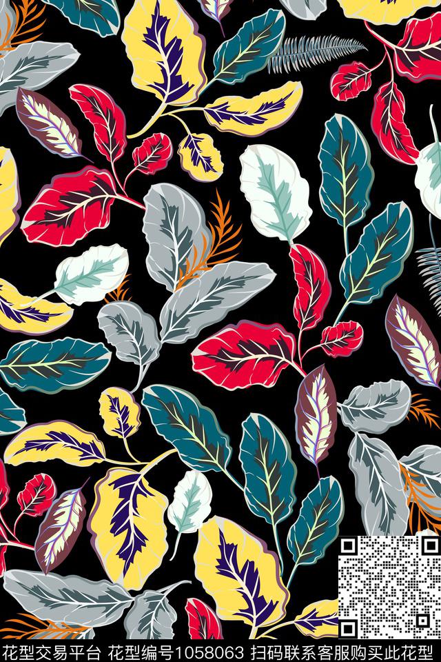 植物抽象热带华亿平台数码印花华亿平台下载（图片编号: 1058063） - 瓦栏（Walan）