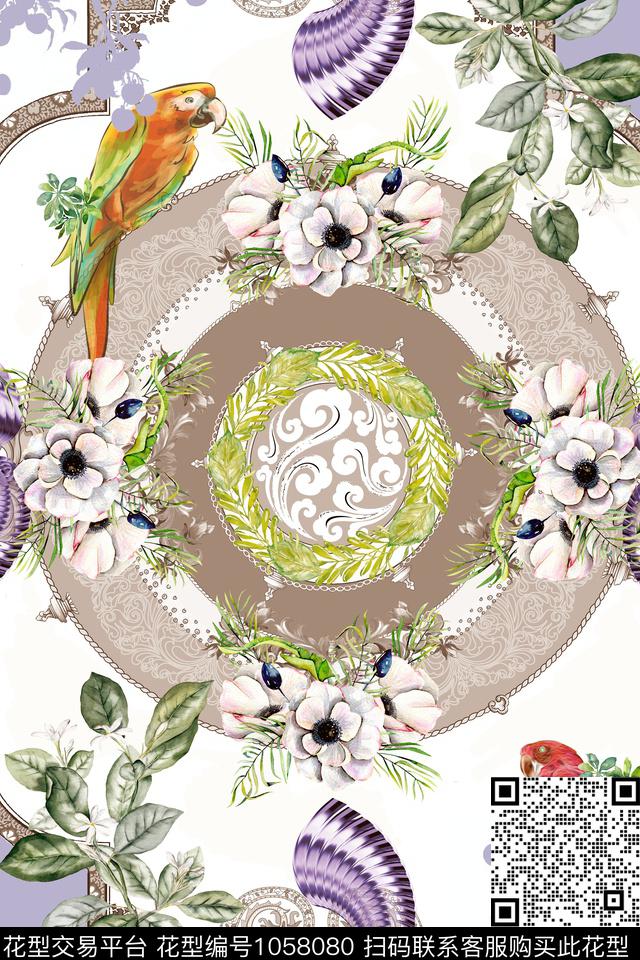 抽象几何花鸟数码印花华亿平台下载（图片编号: 1058080） - 瓦栏（Walan）