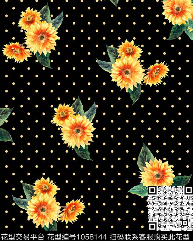 波点数码华亿平台向日葵数码印花华亿平台下载（图片编号: 1058144） - 瓦栏（Walan）