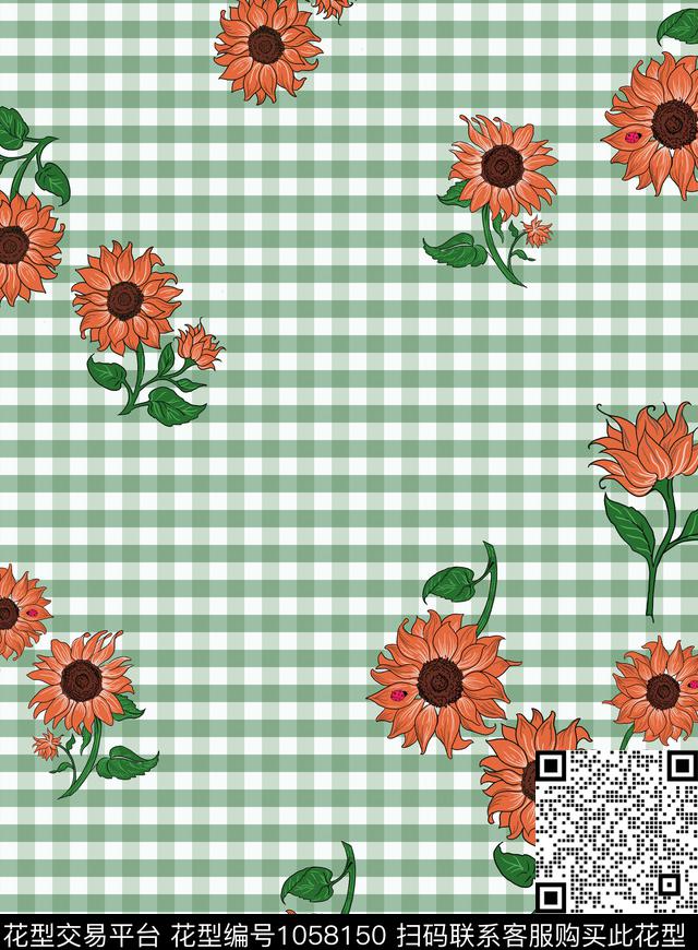 格子花卉女装传统印花华亿平台下载（图片编号: 1058150） - 瓦栏（Walan）