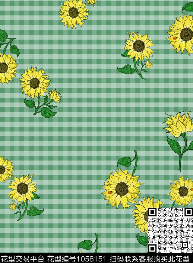 格子花卉女装传统印花华亿平台下载（图片编号: 1058151） - 瓦栏（Walan）
