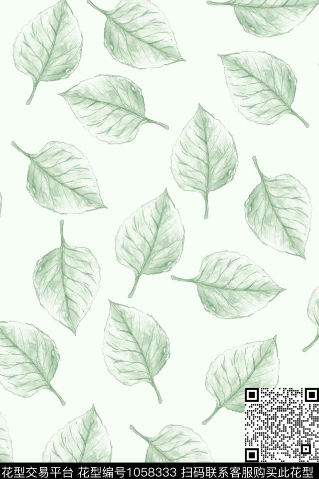 绿植树叶清爽底花卉浅绿传统印花华亿平台下载（图片编号: 1058333） - 瓦栏（Walan）