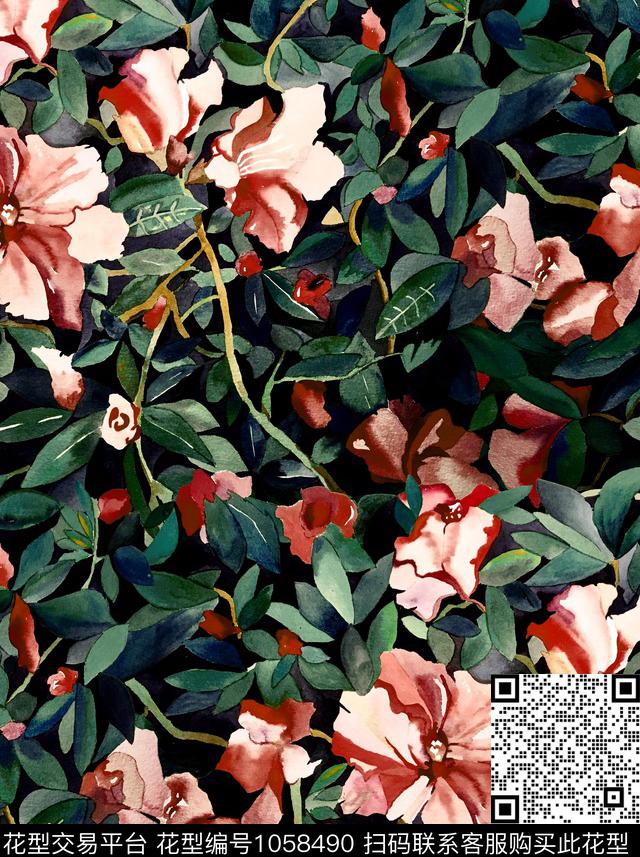 花卉几何大牌风数码印花华亿平台下载（图片编号: 1058490） - 瓦栏（Walan）