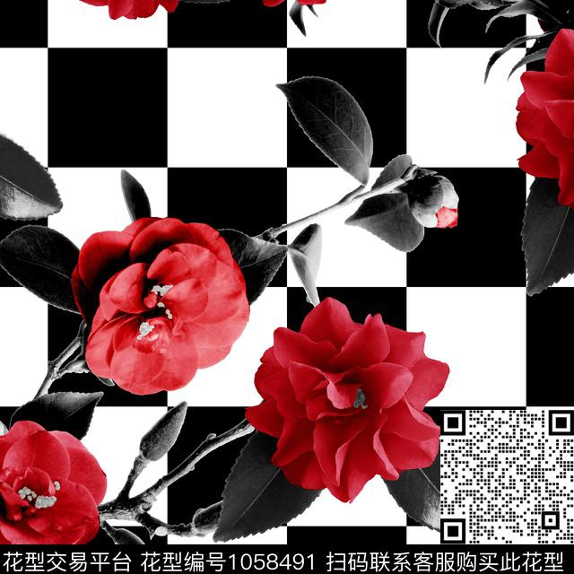 花卉大牌风几何花卉数码印花华亿平台下载（图片编号: 1058491） - 瓦栏（Walan）