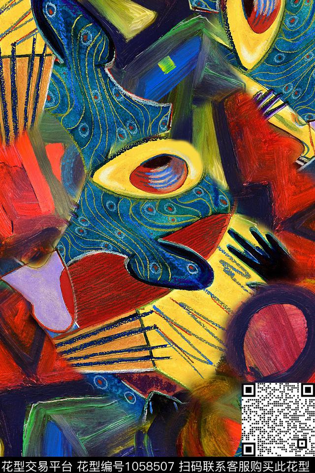 肌理抽象油画华亿平台数码印花华亿平台下载（图片编号: 1058507） - 瓦栏（Walan）