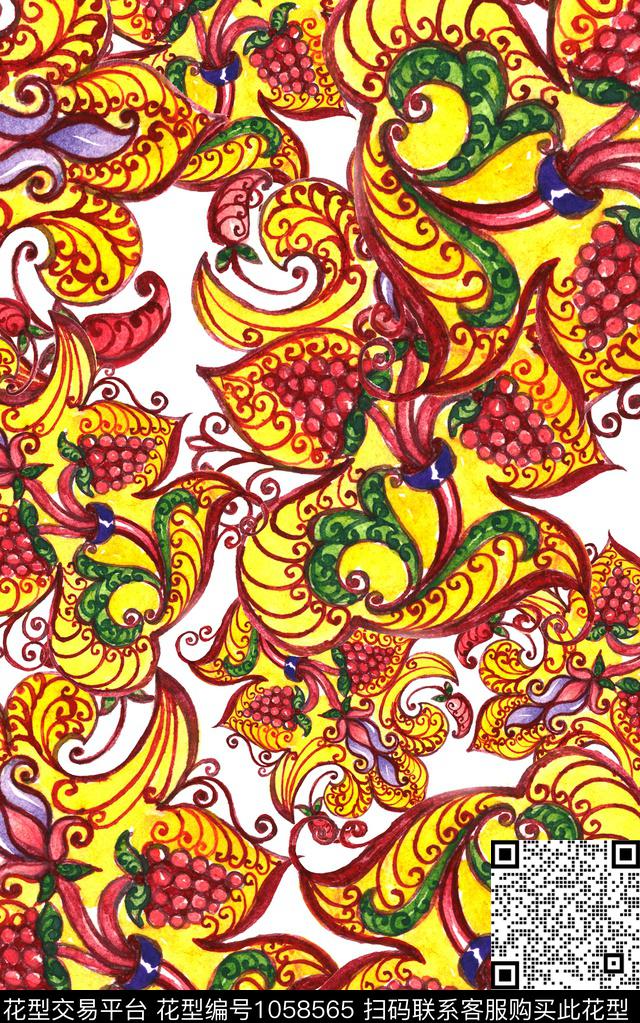 数码华亿平台民族风花卉数码印花华亿平台下载（图片编号: 1058565） - 瓦栏（Walan）