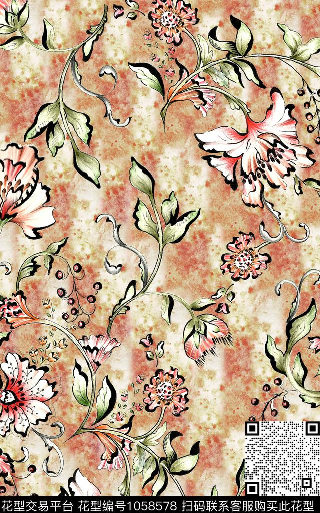 数码华亿平台民族风花卉数码印花华亿平台下载（图片编号: 1058578） - 瓦栏（Walan）