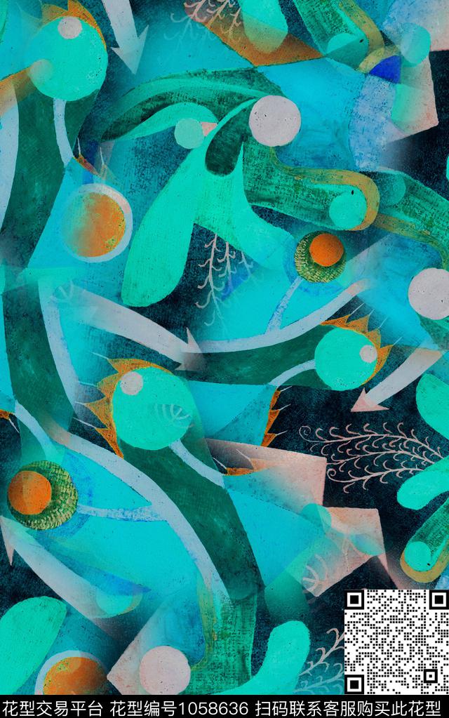 民族风抽象花卉数码印花华亿平台下载（图片编号: 1058636） - 瓦栏（Walan）
