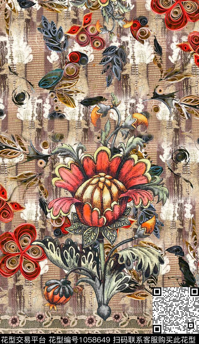 数码华亿平台民族风定位花数码印花华亿平台下载（图片编号: 1058649） - 瓦栏（Walan）