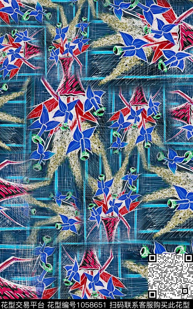 小碎花线条花卉花卉数码印花华亿平台下载（图片编号: 1058651） - 瓦栏（Walan）