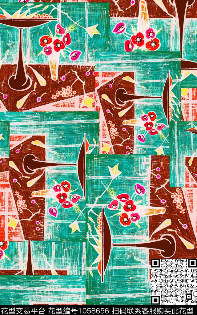 小碎花线条花卉花卉数码印花华亿平台下载（图片编号: 1058656） - 瓦栏（Walan）