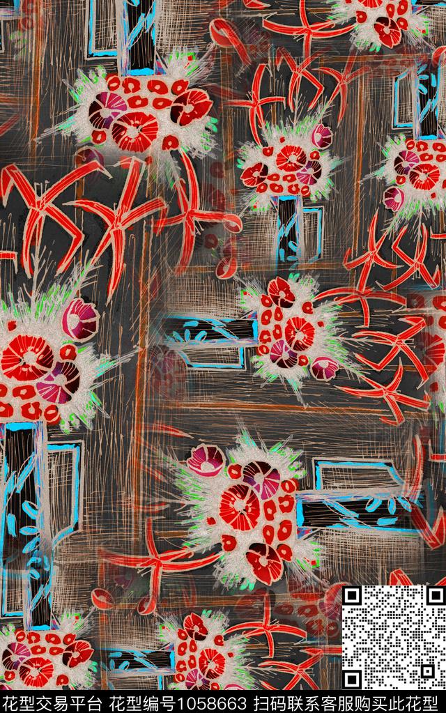 小碎花线条花卉花卉数码印花华亿平台下载（图片编号: 1058663） - 瓦栏（Walan）