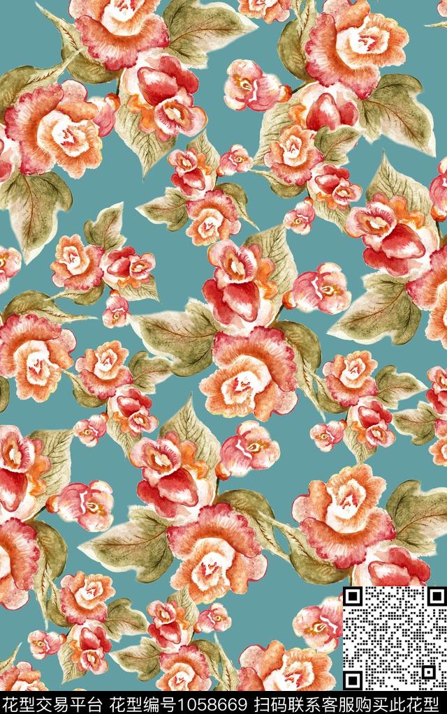 数码华亿平台民族风花卉数码印花华亿平台下载（图片编号: 1058669） - 瓦栏（Walan）