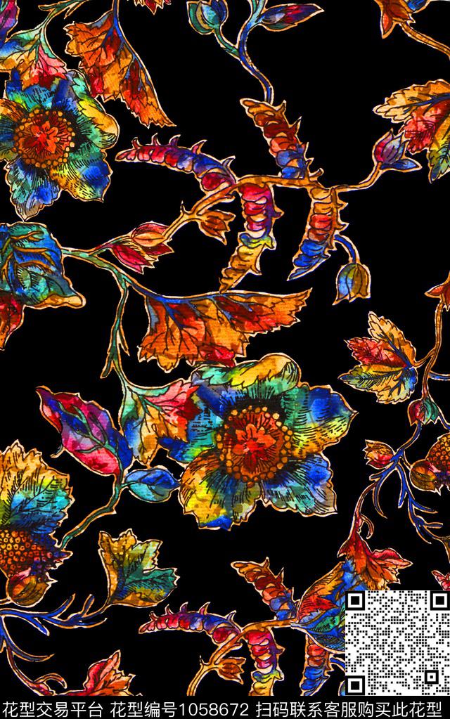 数码华亿平台民族风线条数码印花华亿平台下载（图片编号: 1058672） - 瓦栏（Walan）