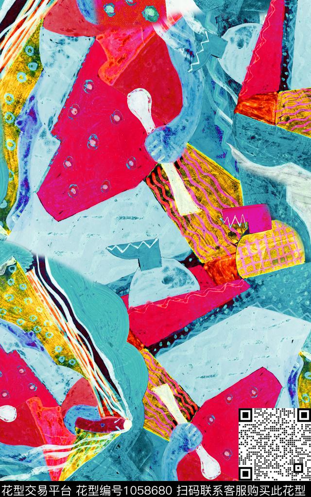 肌理抽象笔触数码印花华亿平台下载（图片编号: 1058680） - 瓦栏（Walan）