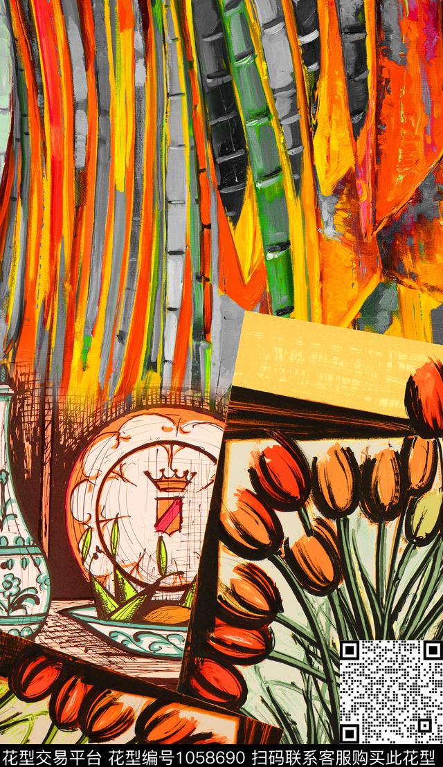 抽象笔触几何数码印花华亿平台下载（图片编号: 1058690） - 瓦栏（Walan）