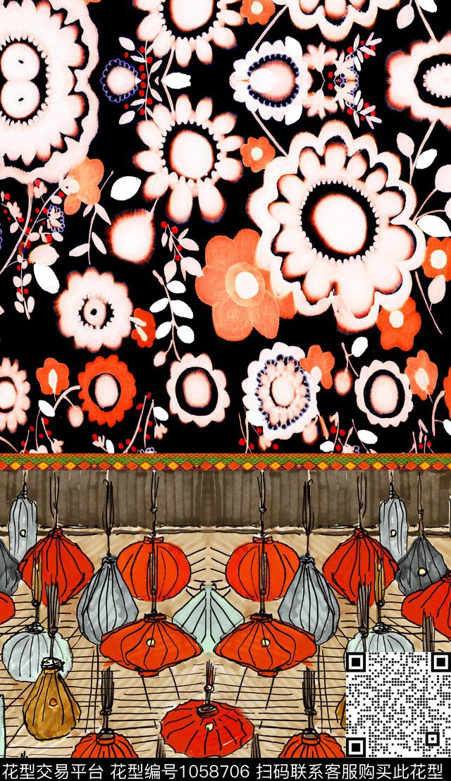 数码华亿平台民族风定位花数码印花华亿平台下载（图片编号: 1058706） - 瓦栏（Walan）