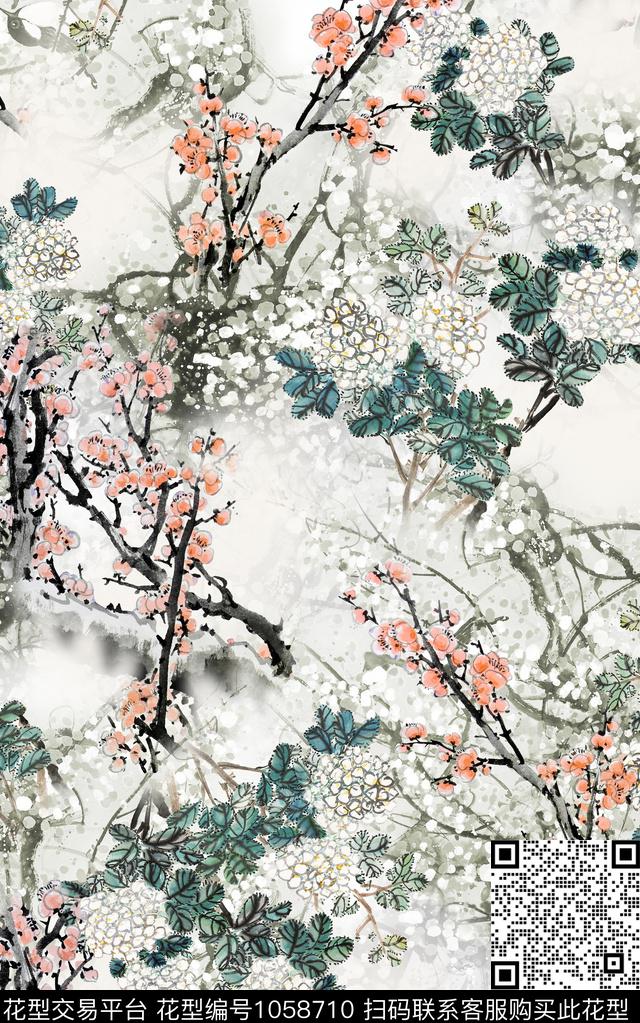 小碎花素雅绣球花数码印花华亿平台下载（图片编号: 1058710） - 瓦栏（Walan）