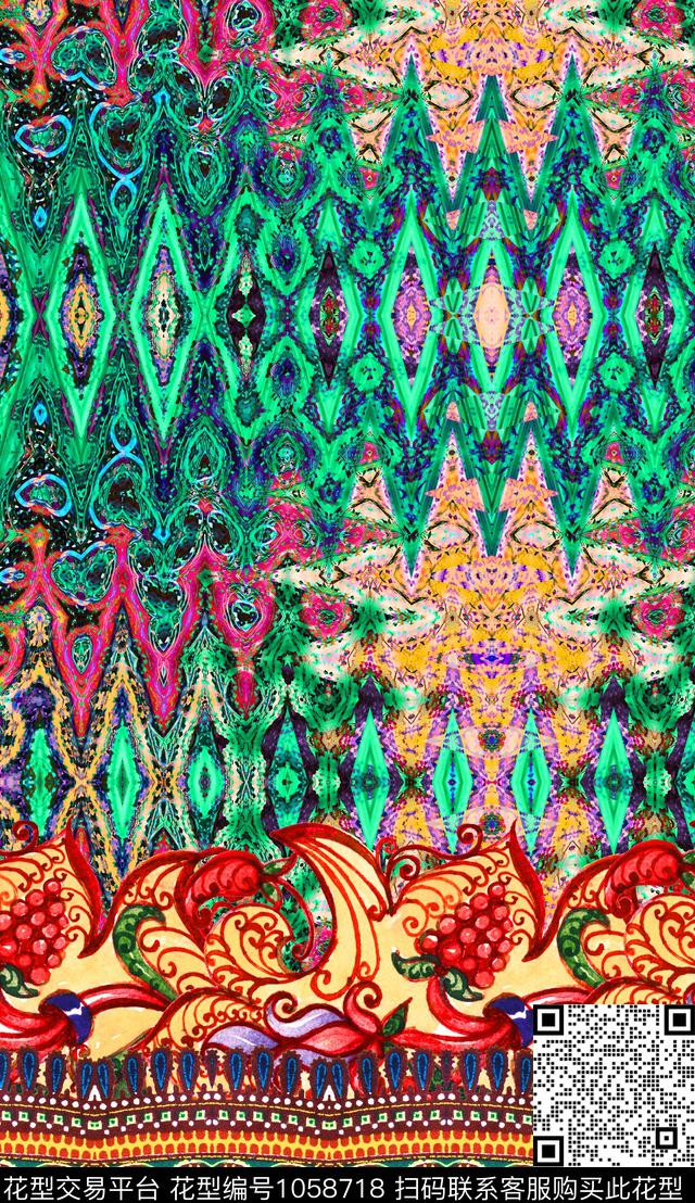 数码华亿平台民族风定位花数码印花华亿平台下载（图片编号: 1058718） - 瓦栏（Walan）