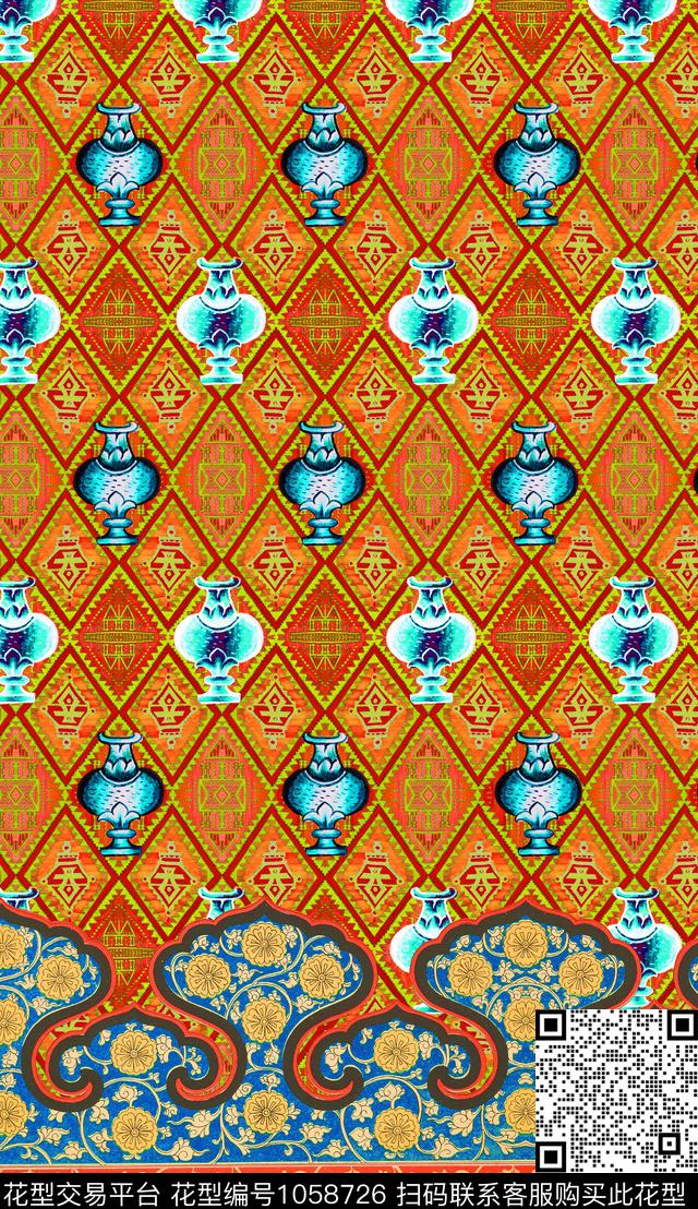 数码华亿平台民族风定位花数码印花华亿平台下载（图片编号: 1058726） - 瓦栏（Walan）