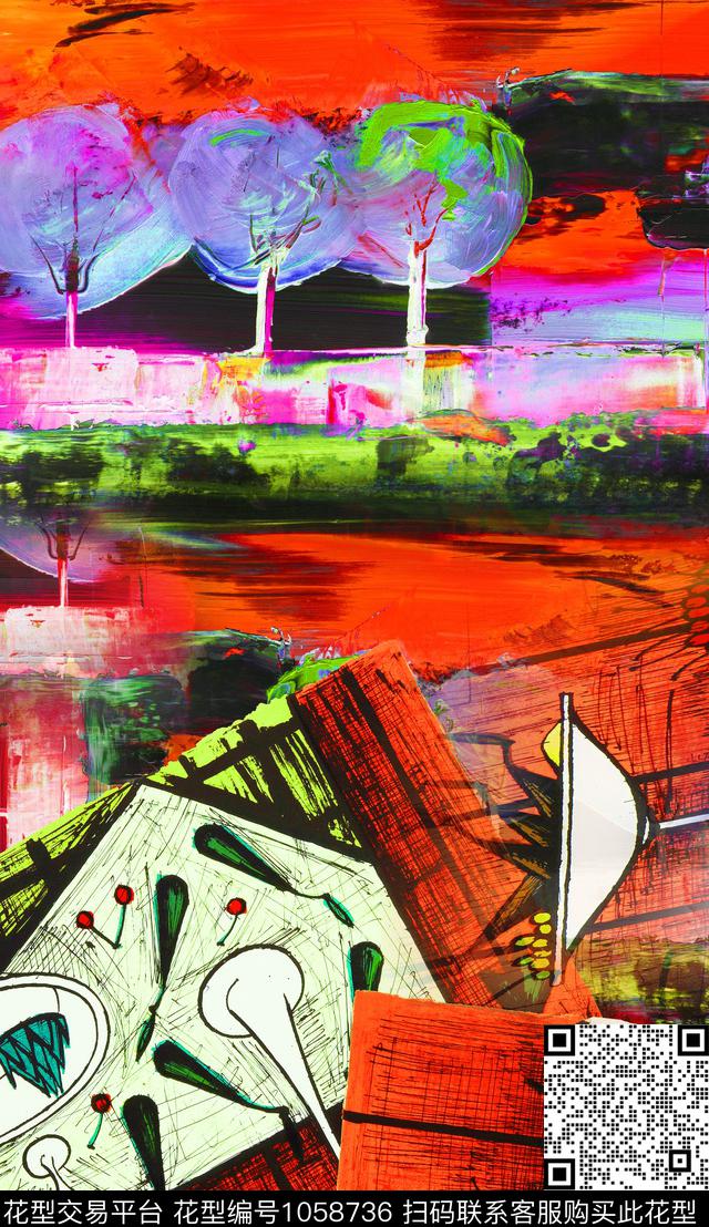 抽象笔触几何数码印花华亿平台下载（图片编号: 1058736） - 瓦栏（Walan）