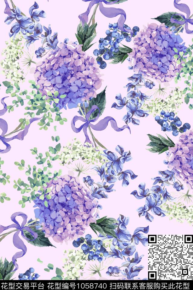 淑女花团紫色传统印花华亿平台下载（图片编号: 1058740） - 瓦栏（Walan）