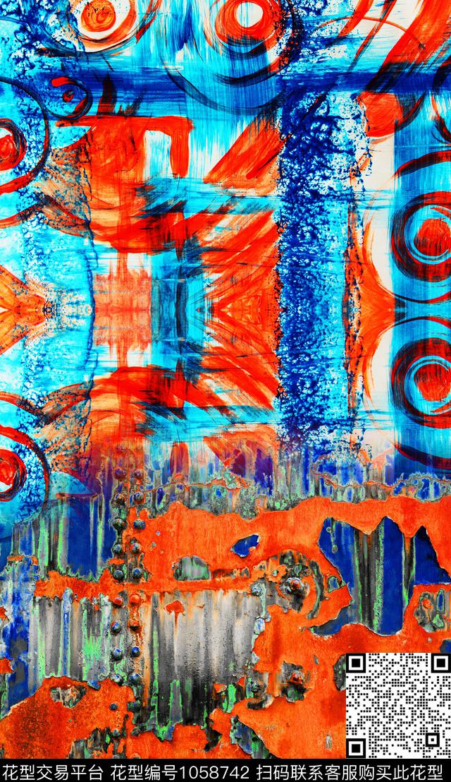 肌理定位花笔触数码印花华亿平台下载（图片编号: 1058742） - 瓦栏（Walan）