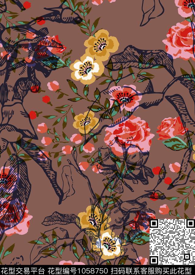 数码华亿平台花卉女装数码印花华亿平台下载（图片编号: 1058750） - 瓦栏（Walan）