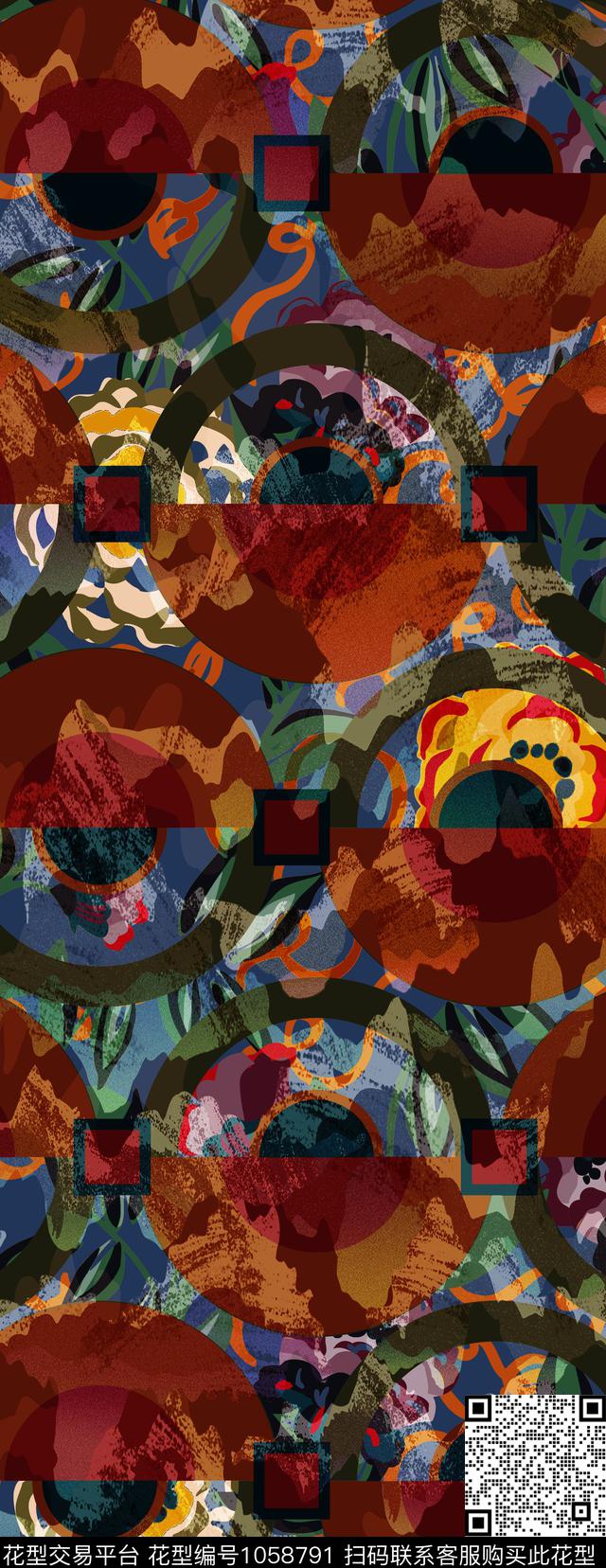 数码华亿平台抽象花卉女装数码印花华亿平台下载（图片编号: 1058791） - 瓦栏（Walan）