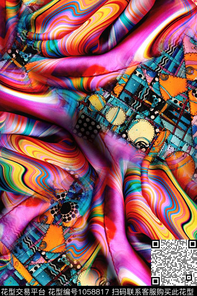 抽象几何布纹数码印花华亿平台下载（图片编号: 1058817） - 瓦栏（Walan）