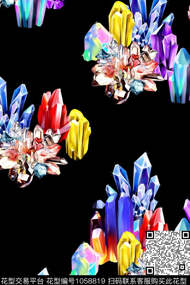 休闲几何手绘花卉数码印花华亿平台下载（图片编号: 1058819） - 瓦栏（Walan）