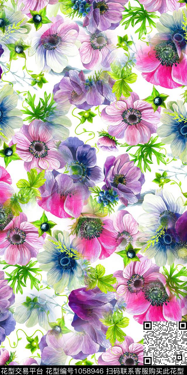 数码华亿平台水彩花卉花卉数码印花华亿平台下载（图片编号: 1058946） - 瓦栏（Walan）