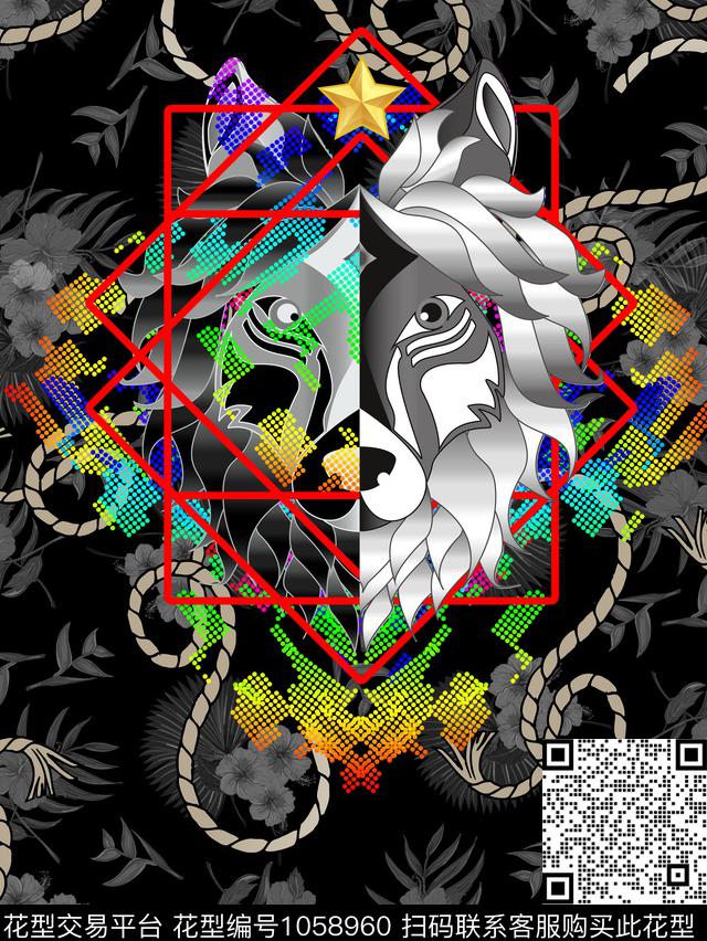 花卉几何动物头数码印花华亿平台下载（图片编号: 1058960） - 瓦栏（Walan）