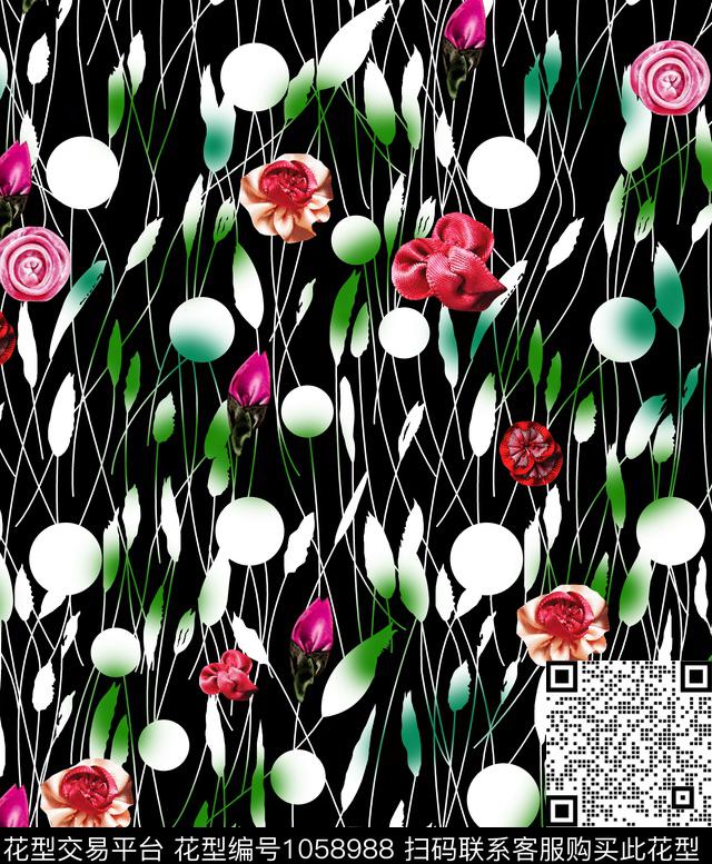 数码华亿平台抽象花卉数码印花华亿平台下载（图片编号: 1058988） - 瓦栏（Walan）