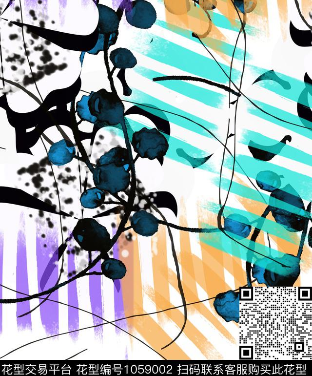 线条抽象几何数码印花华亿平台下载（图片编号: 1059002） - 瓦栏（Walan）