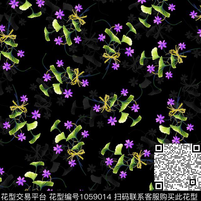 黑底花卉数码华亿平台民族风数码印花华亿平台下载（图片编号: 1059014） - 瓦栏（Walan）