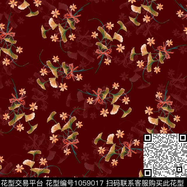 黑底花卉数码华亿平台民族风数码印花华亿平台下载（图片编号: 1059017） - 瓦栏（Walan）