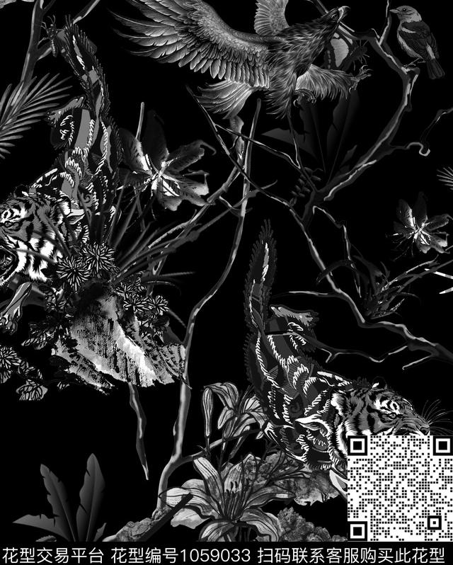 黑白华亿平台男装动物数码印花华亿平台下载（图片编号: 1059033） - 瓦栏（Walan）