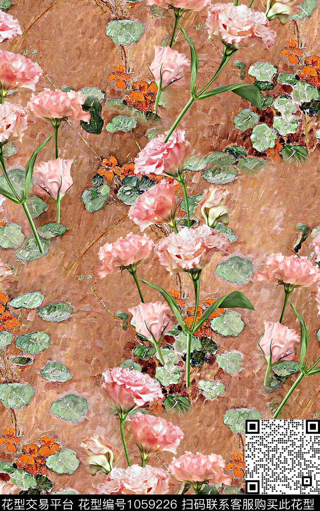 手绘玫瑰抽象花卉彩绘纹理数码印花华亿平台下载（图片编号: 1059226） - 瓦栏（Walan）