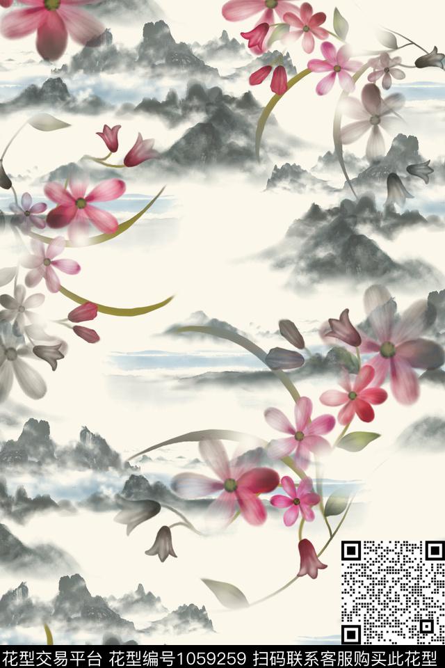 花卉女装满版散花数码印花华亿平台下载（图片编号: 1059259） - 瓦栏（Walan）