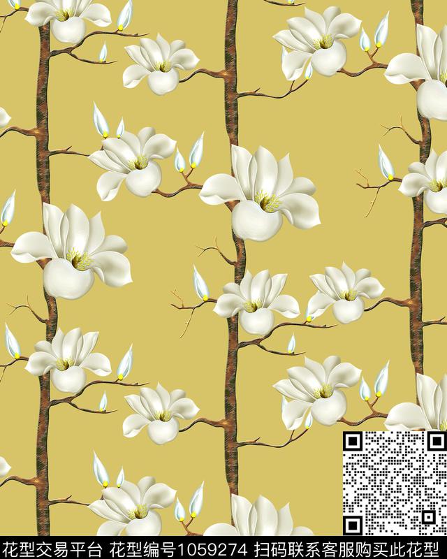 大花玉兰花花卉数码印花华亿平台下载（图片编号: 1059274） - 瓦栏（Walan）
