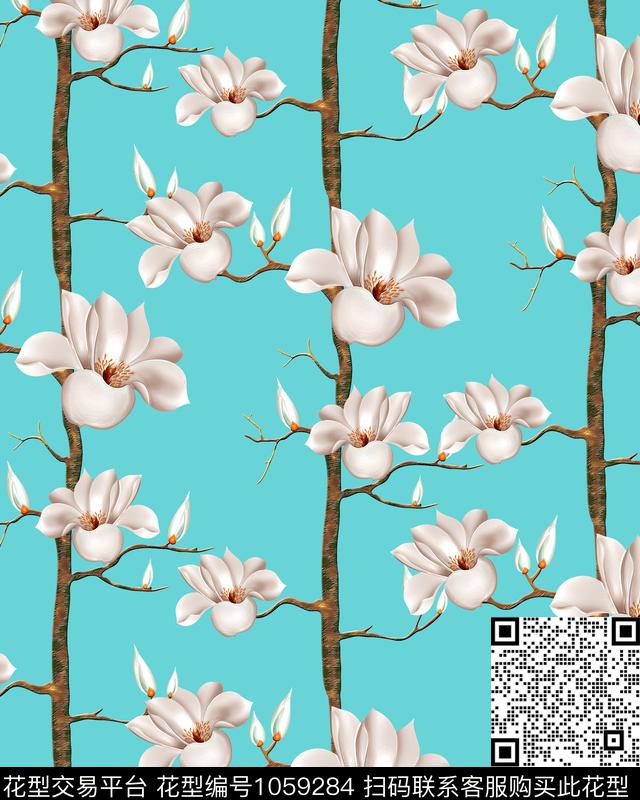 大花玉兰花花卉数码印花华亿平台下载（图片编号: 1059284） - 瓦栏（Walan）