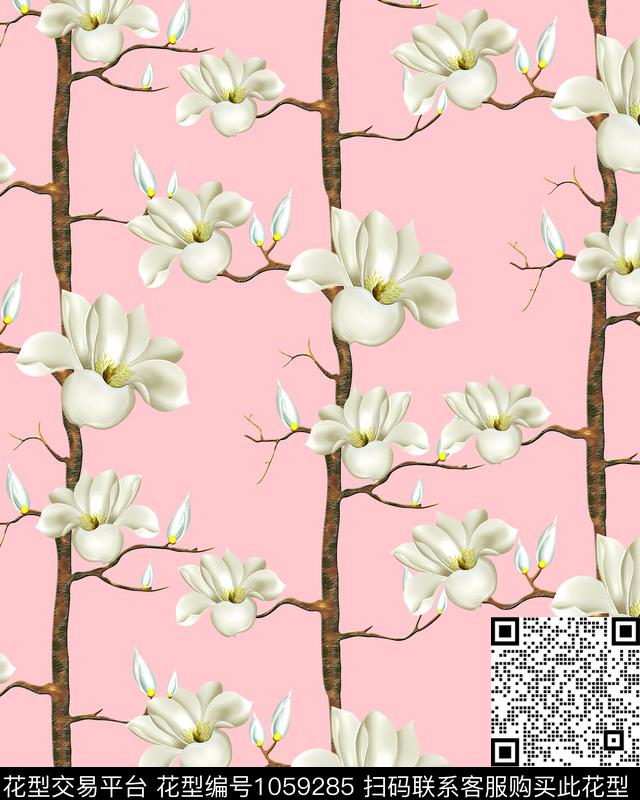 大花玉兰花花卉数码印花华亿平台下载（图片编号: 1059285） - 瓦栏（Walan）