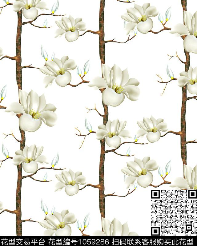 大花玉兰花花卉数码印花华亿平台下载（图片编号: 1059286） - 瓦栏（Walan）