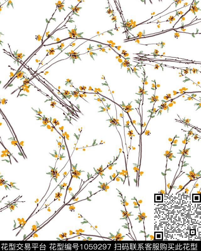 小碎花花卉树枝数码印花华亿平台下载（图片编号: 1059297） - 瓦栏（Walan）