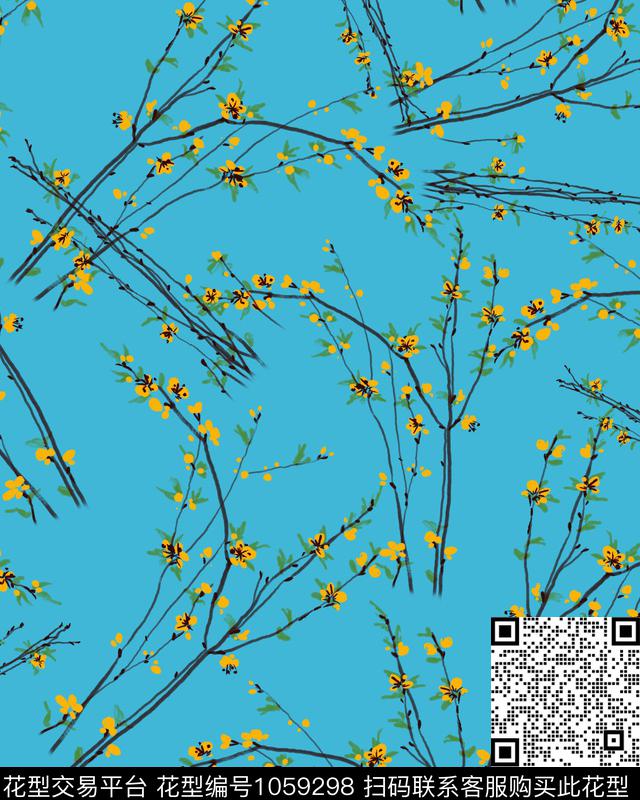 小碎花花卉树枝数码印花华亿平台下载（图片编号: 1059298） - 瓦栏（Walan）
