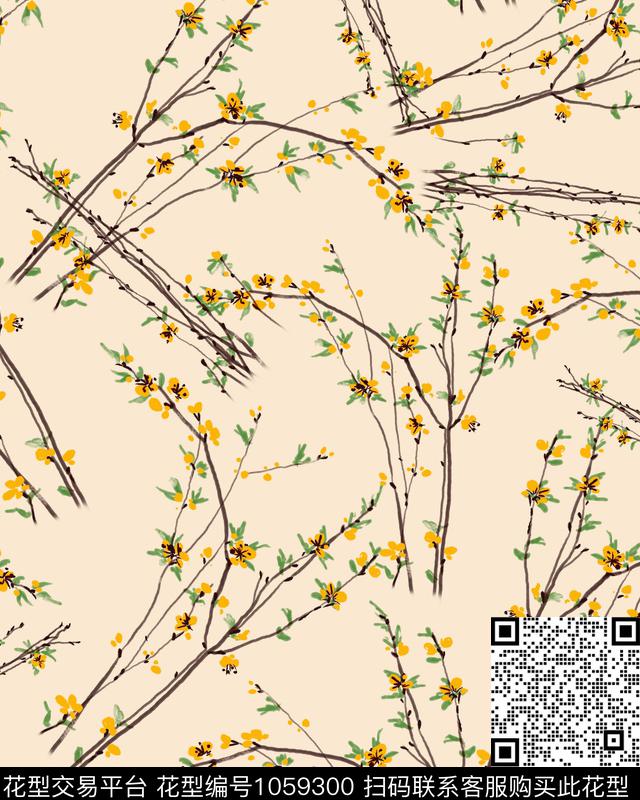 小碎花花卉树枝数码印花华亿平台下载（图片编号: 1059300） - 瓦栏（Walan）