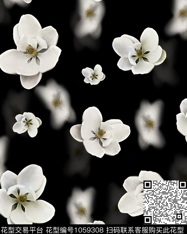 大花玉兰花花卉数码印花华亿平台下载（图片编号: 1059308） - 瓦栏（Walan）