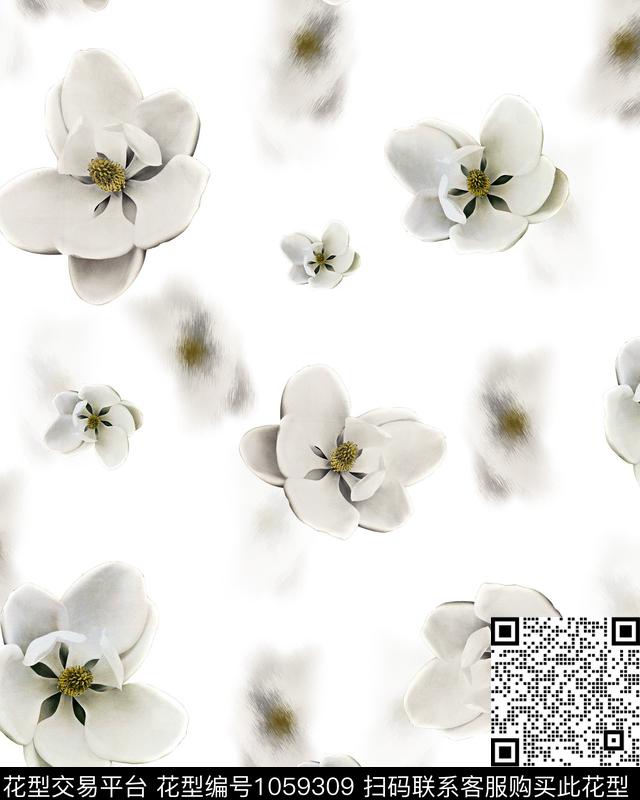 大花玉兰花花卉数码印花华亿平台下载（图片编号: 1059309） - 瓦栏（Walan）