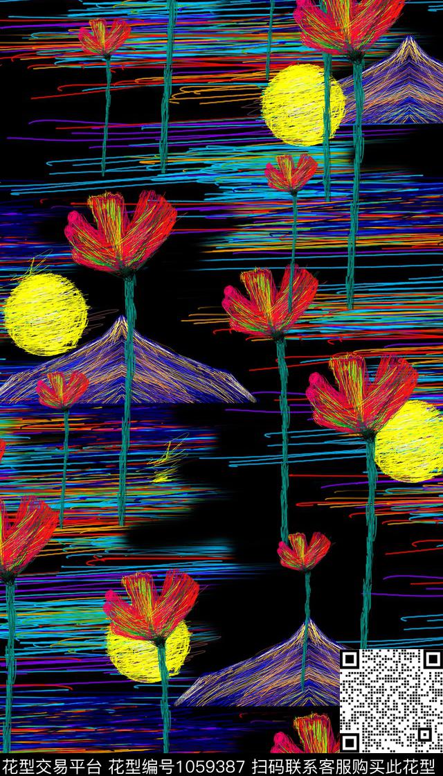 卡通花卉女装数码印花华亿平台下载（图片编号: 1059387） - 瓦栏（Walan）